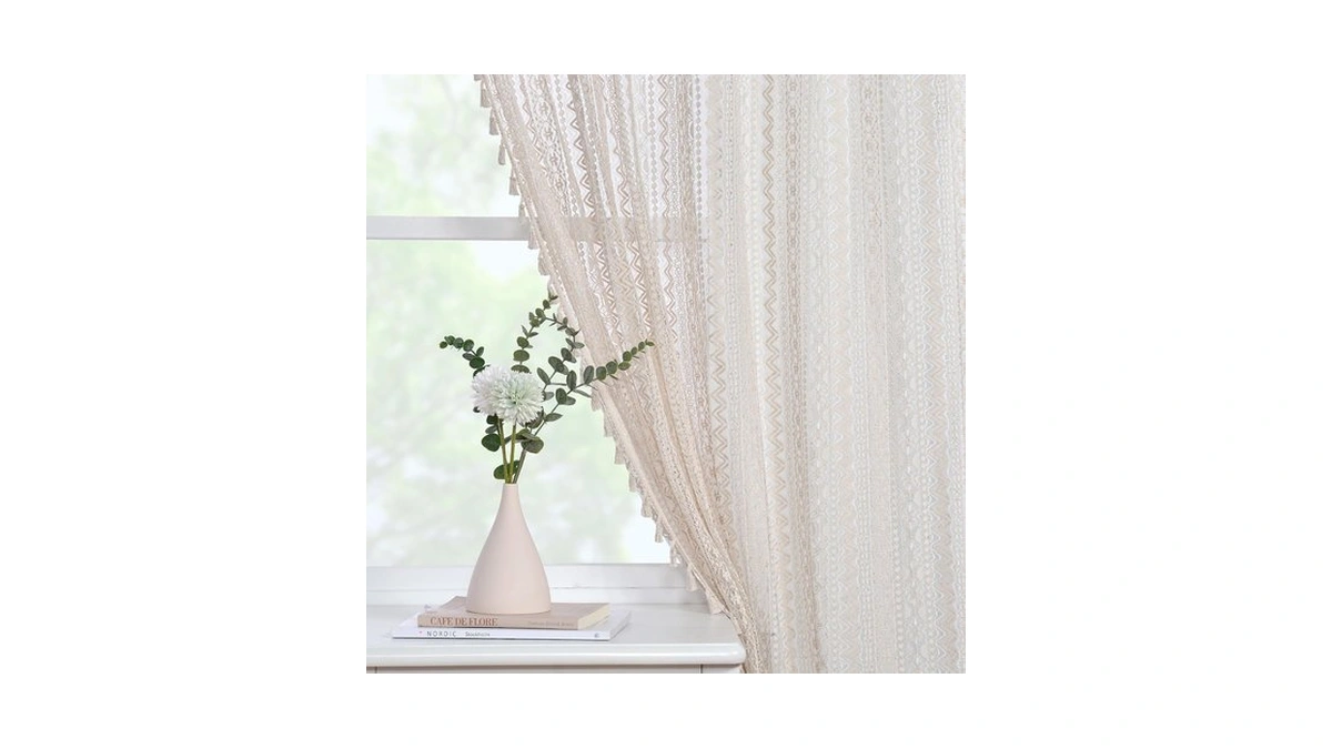 Jooja Boho Crochet Semi Sheer Lace Curtains 96 Inch Length