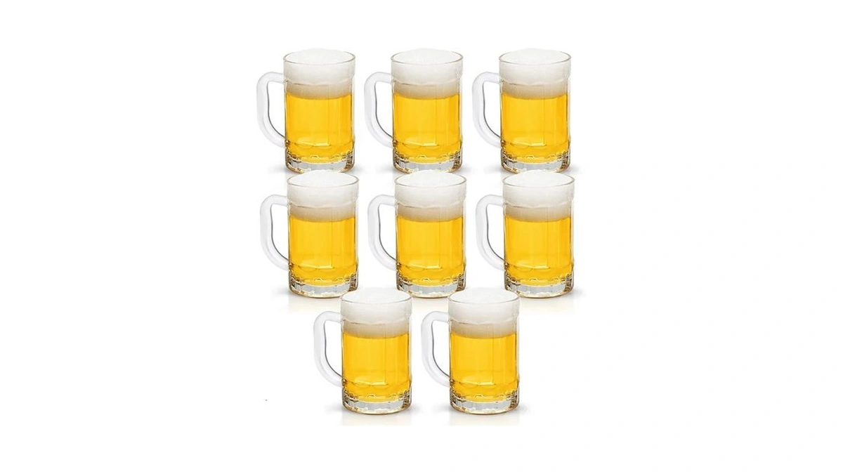 Coktik 8 Pack Heavy Large Beer Glasses With Handle -