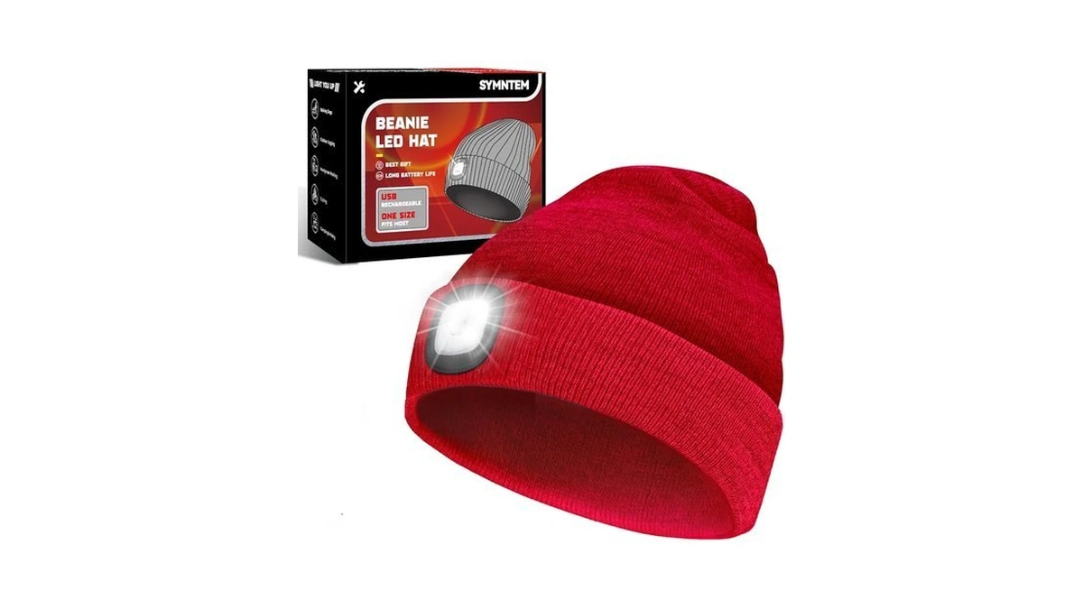 Symntem Unisex Beanie Hat With Light, Rechargeable Headlamps Cap, Hiking,