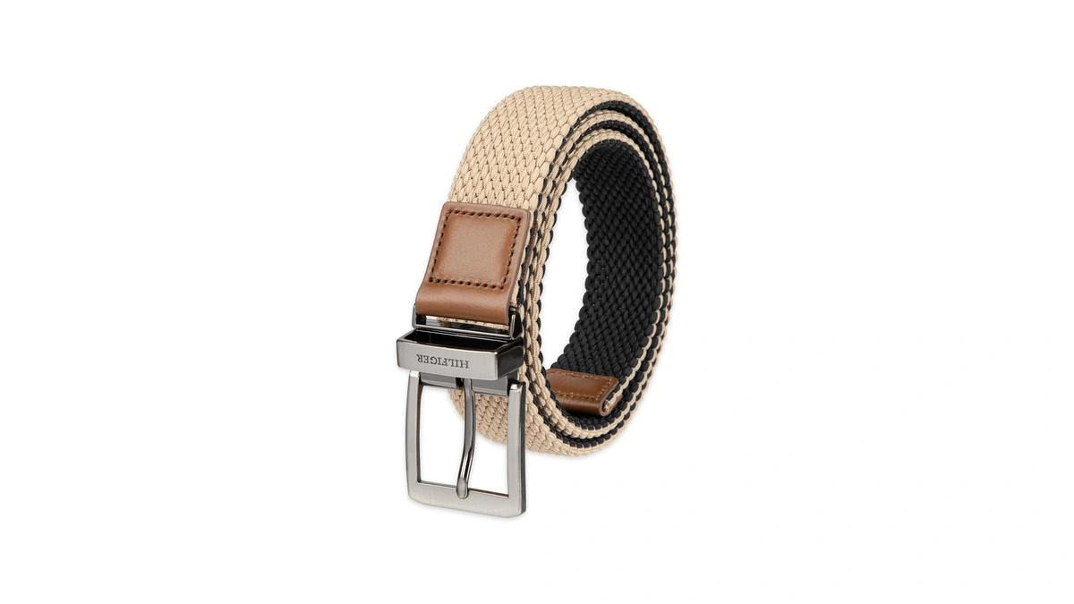 Tommy Hilfiger Men's Stretch Cord Reversible Fabric Belt, Tan/black, X-large