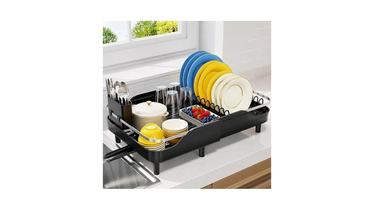Urackify Expandable Dish Drying Rack For Kitchen Counter, 16.2-23.7", Black