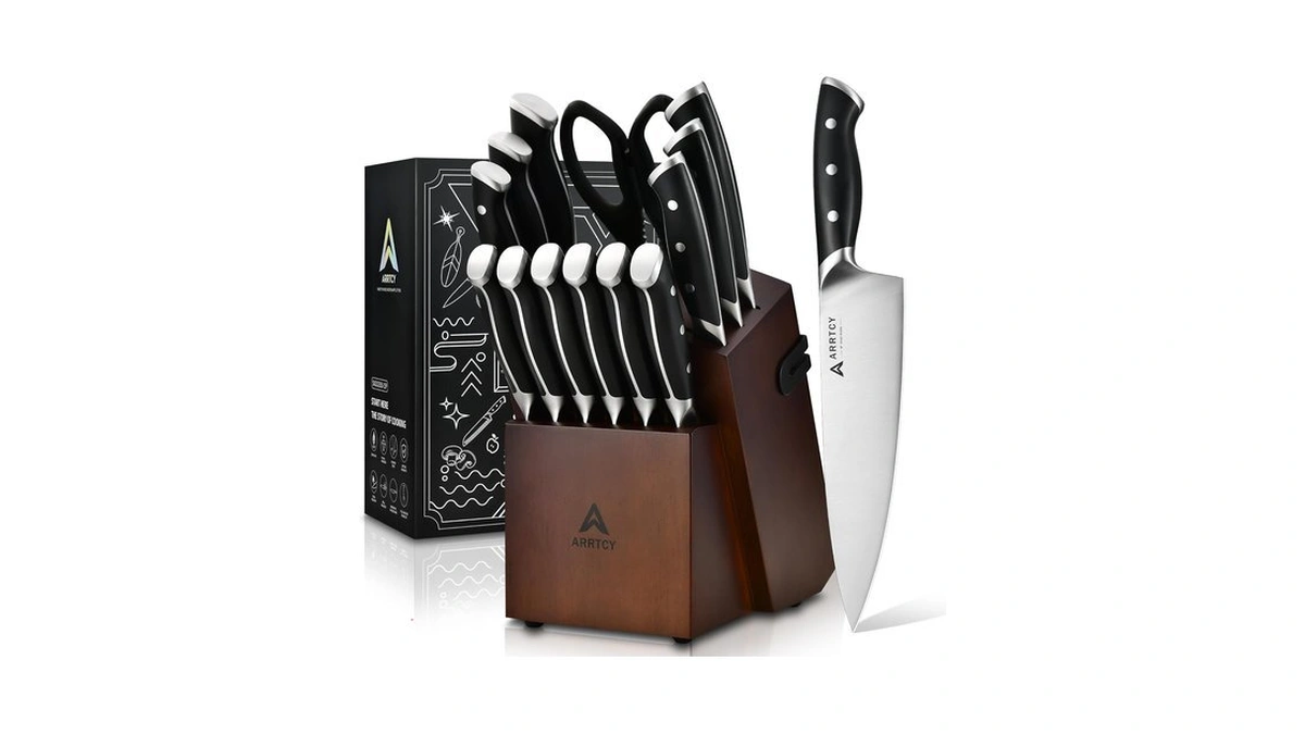 Arrtcy Kitchen Knife Set With Block, 15pcs German Steel,built In