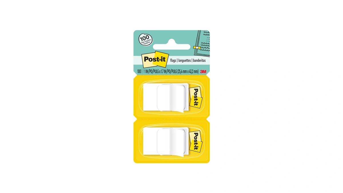 Post-it Flags, 1 X 1.7 In, White, 2 Dispensers, 50