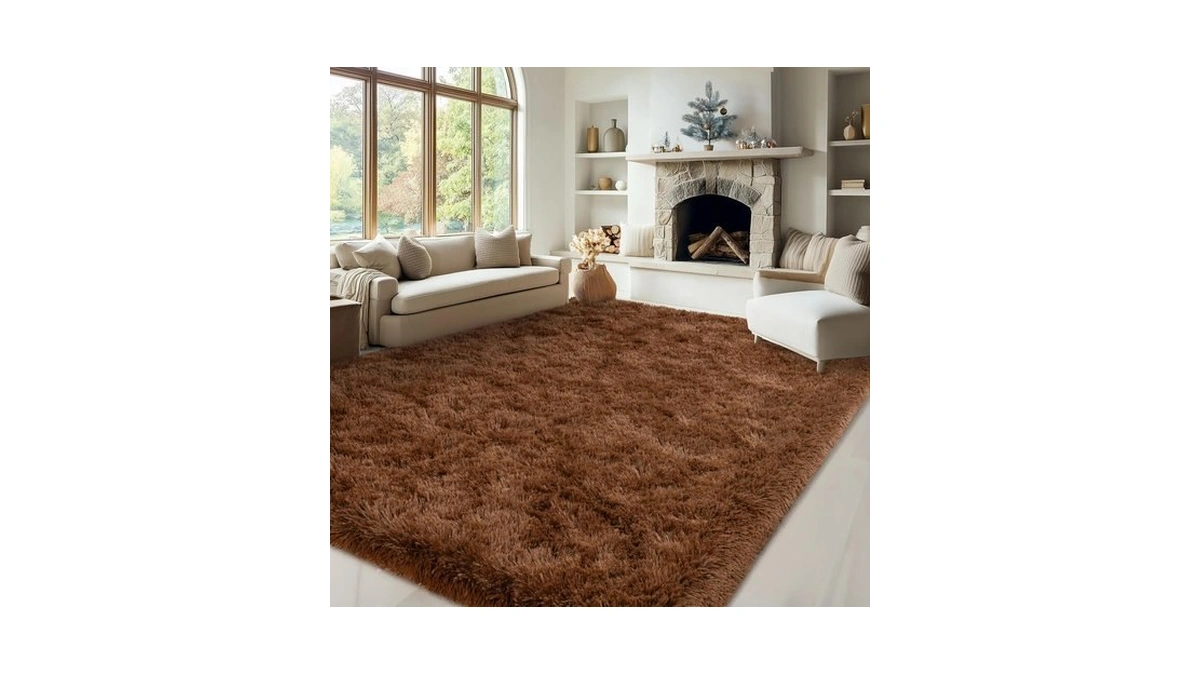 Plumlik Brown Rug For Living Room Bedroom, 5x7 Fuzzy Fluffy