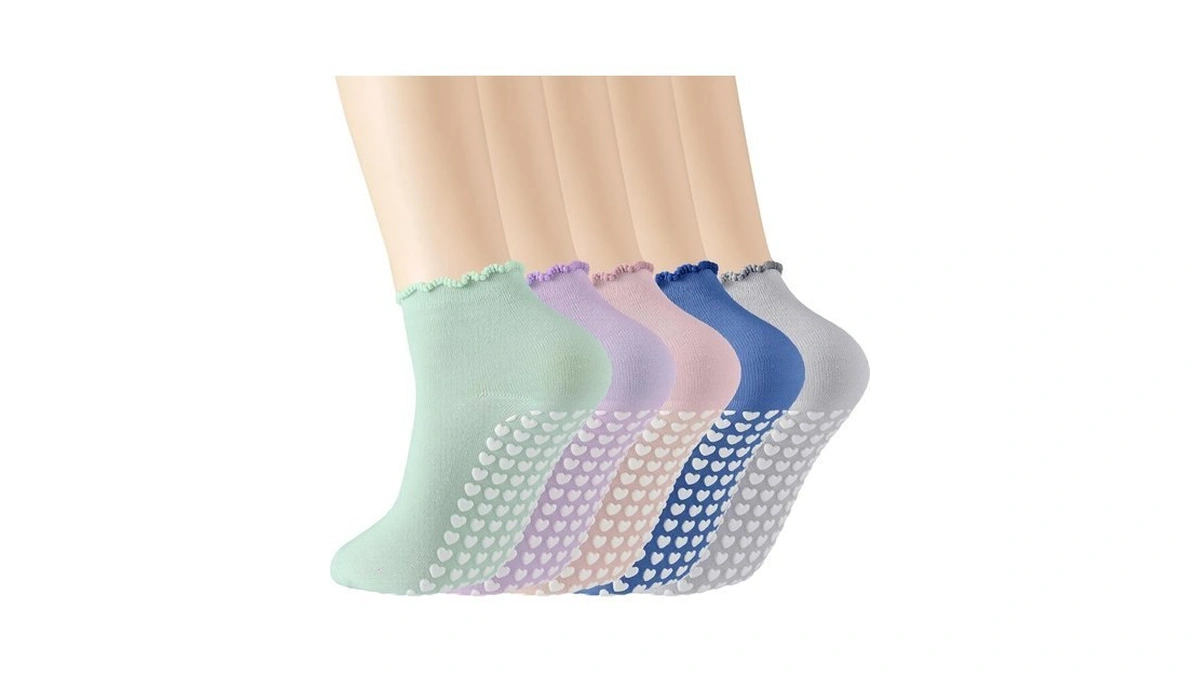 Cuffbow 5 Pairs Ruffle Pilates Socks With Grips For Women,