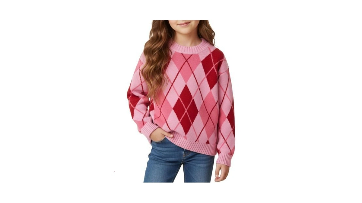 Welaken Girls Sweater Colorful Patterned Crewneck Long Sleeve Knit Pullover,
