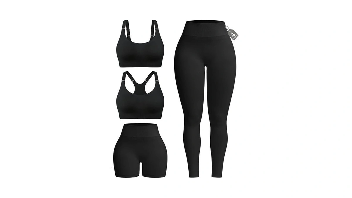 Leviace 4 Pcs Ribbed Workout Sets For Women Gym Sets
