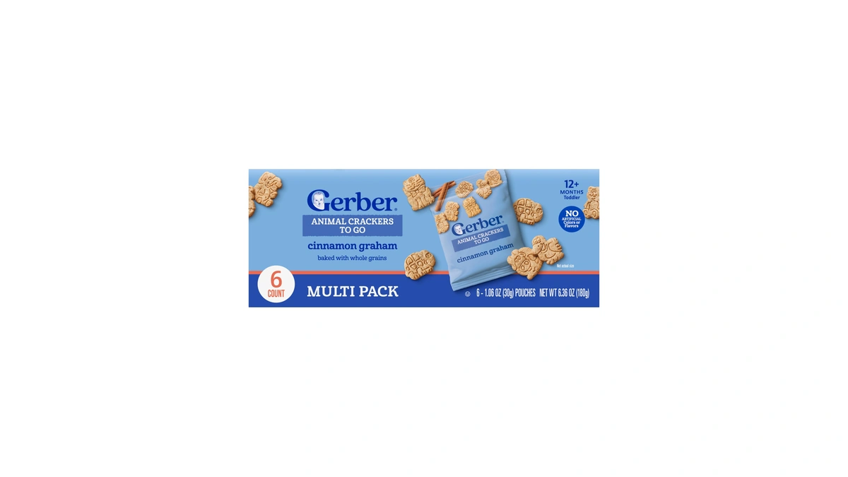 Gerber Animal Crackers To Go, Cinnamon Graham, 1.06 Oz, 6