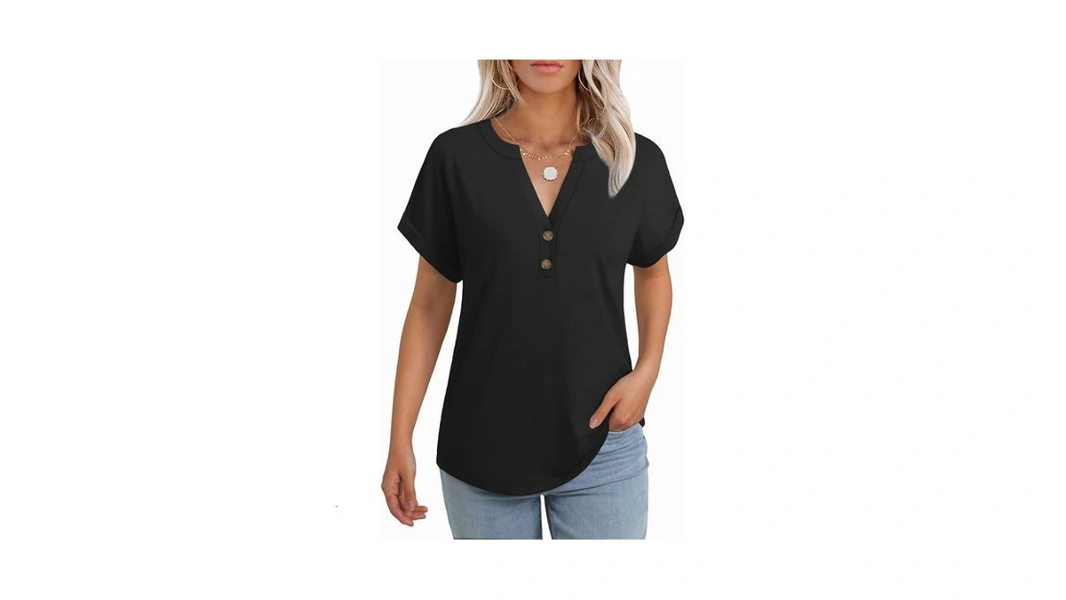 Gkbk Womens Short Sleeve Workout Henley Tops V Neck Dressy