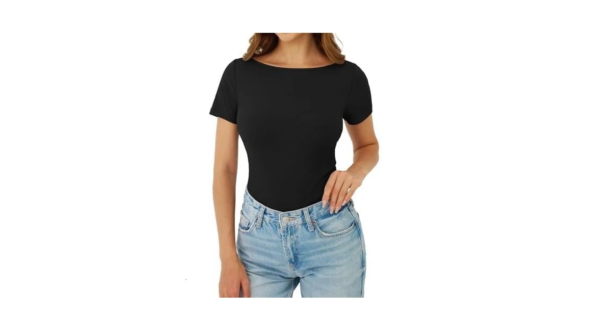 Gkbk Boat Neck Tops For Women Ribbed Short Sleeve T-shirts