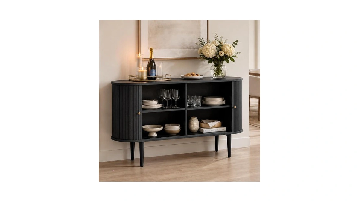Wermo 55'' Fluted Black Sideboard Buffet Cabinet With Sliding Doors