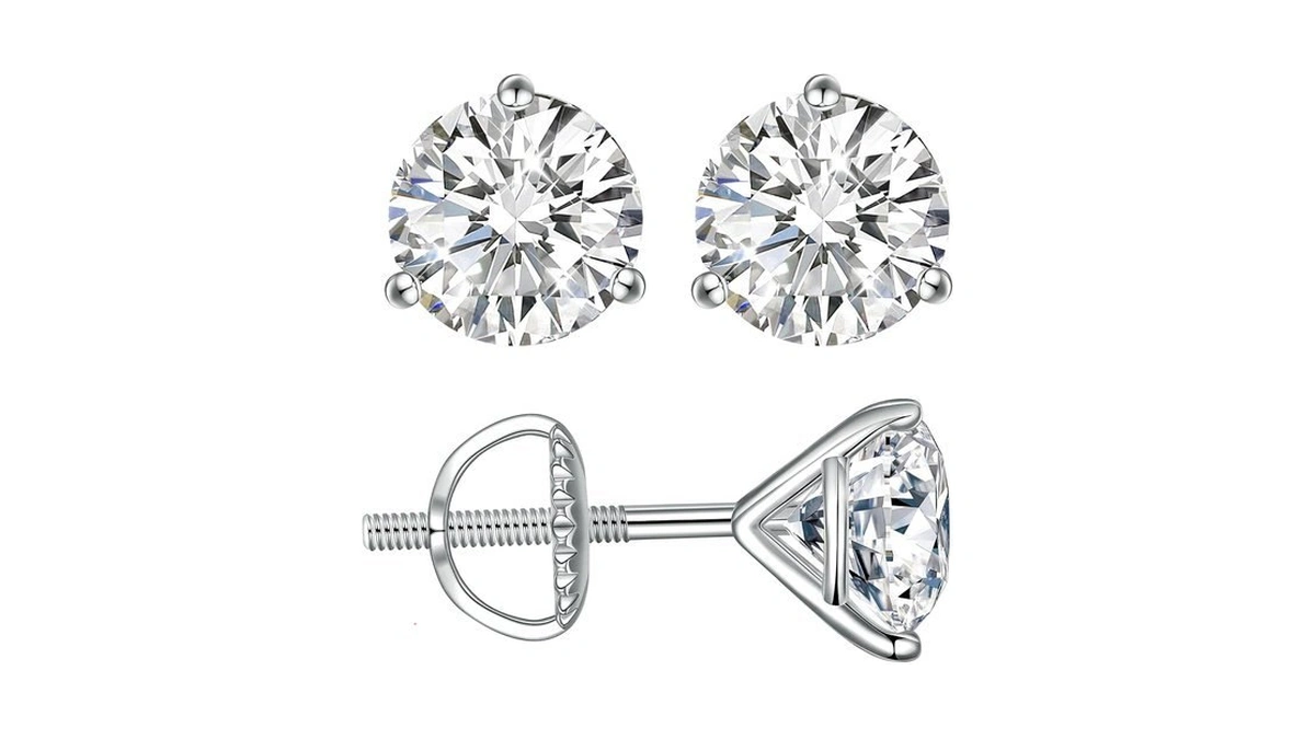 Impalsory 0.8ct Moissanite Screw Back Stud Earrings, White Gold Plated