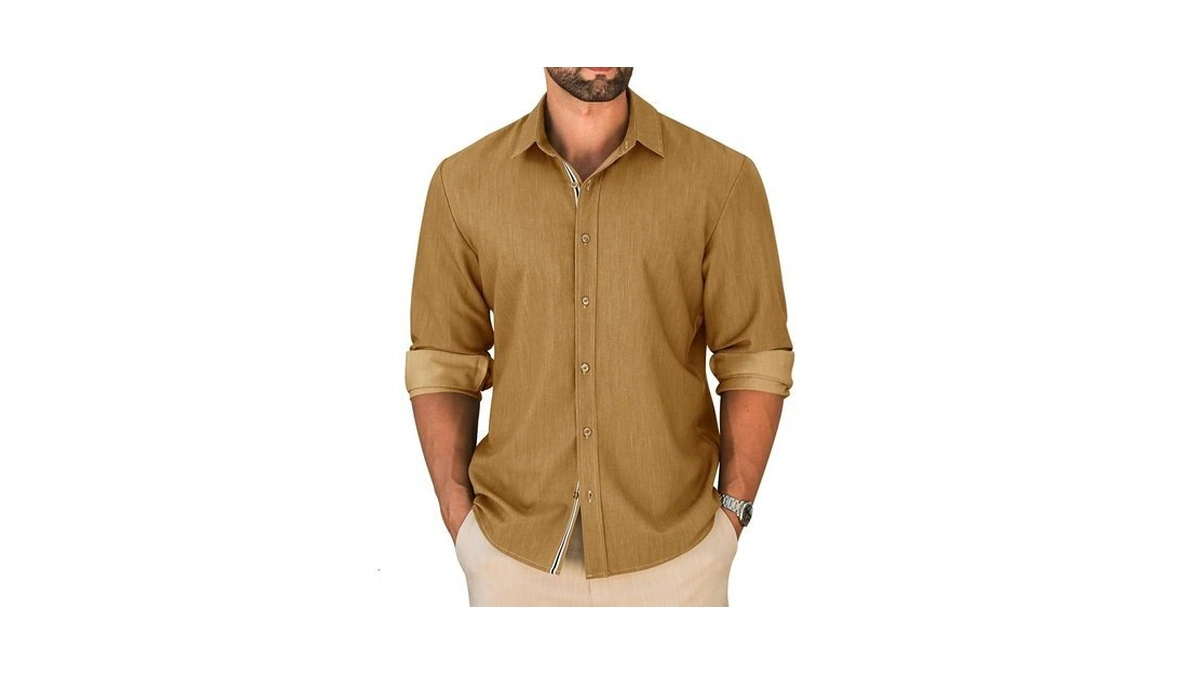 Letsee Men's Button Down Dress Shirt Long Sleeve Untucked Business