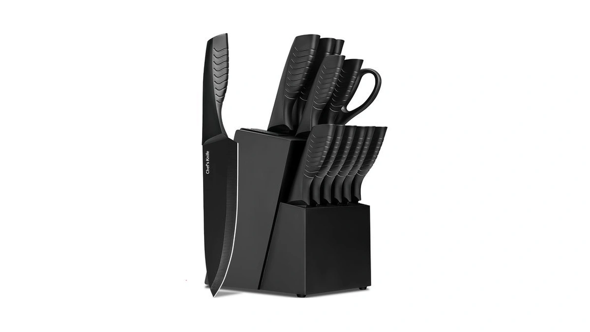 Knife Set With Built-in Sharpener Block, Dishwasher Safe