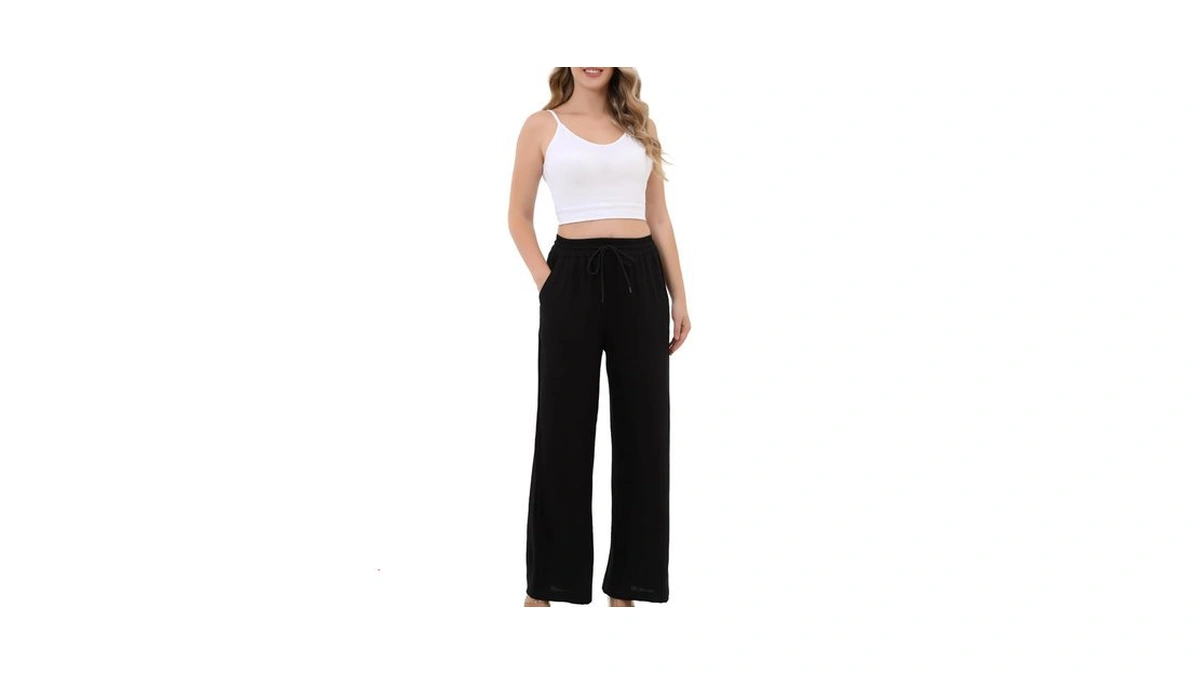Aphratti Wide Leg Pants For Women Flowy Drawstring Elastic Waist