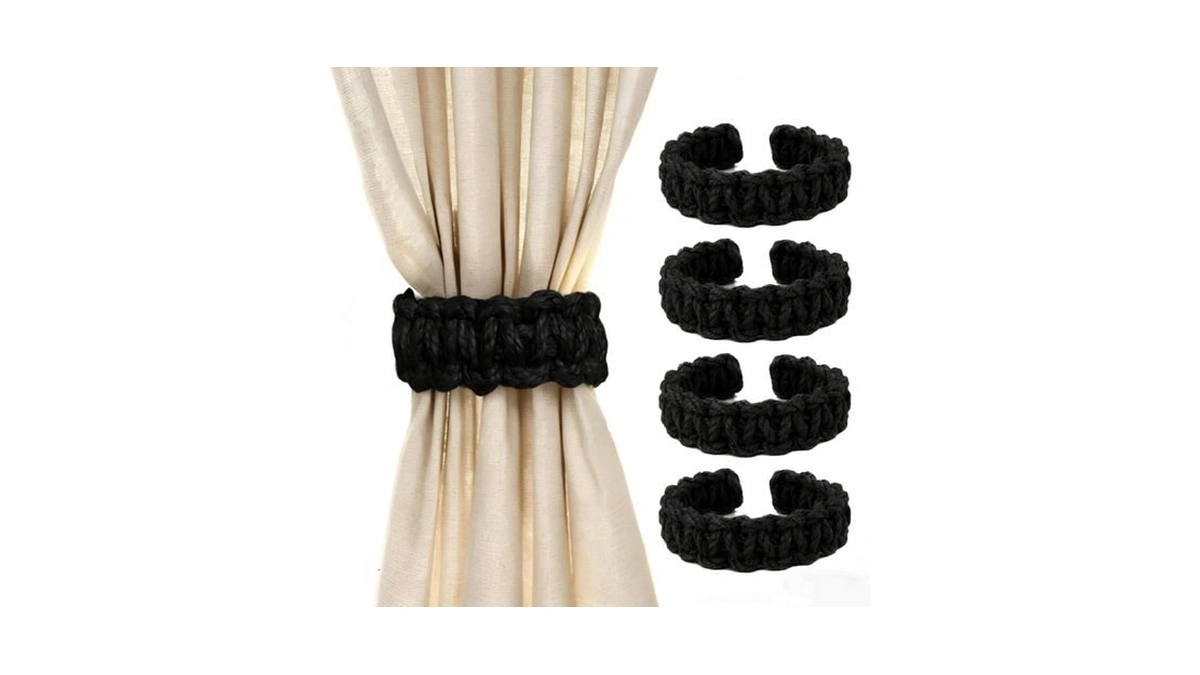 4 Pack Black Braided Curtain Tiebacks