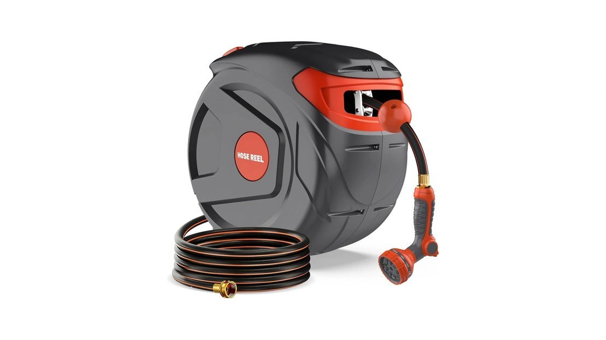 1/2 Inch 100ft Retractable Garden Hose Reel Wall-mounted 180° Swivel