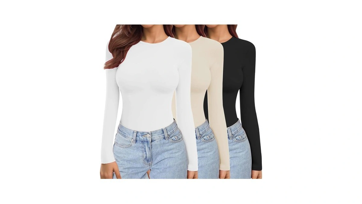 Ekouaer Womens 3 Pack Long Sleeve Shirts Stretch Fitted Thermal