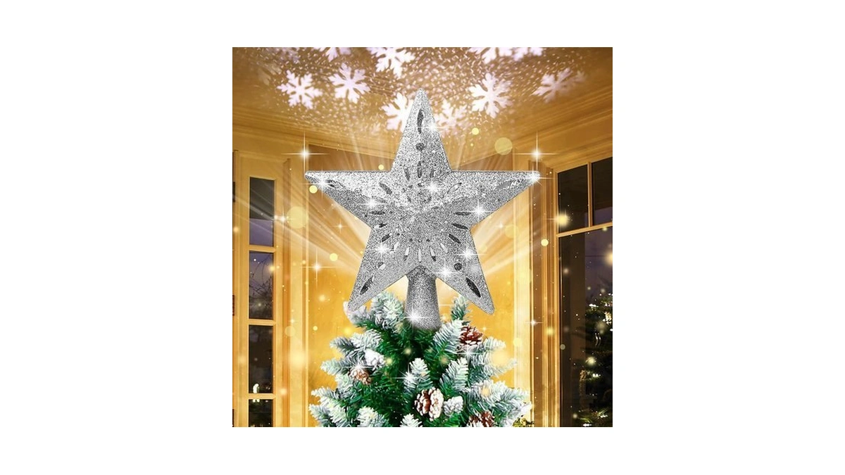 Bloomwin Christmas Tree Topper Lighted With Snowflake Projector, Led Rotating
