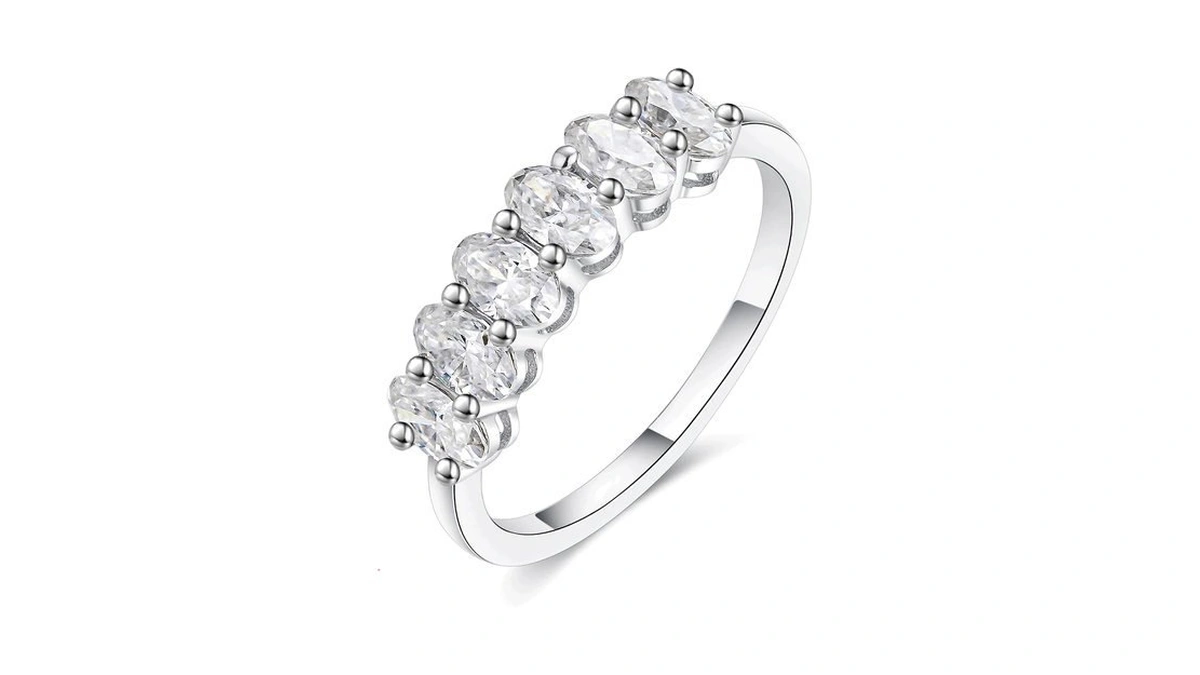 Imolove Oval 6 Stone Moissanite Wedding Bands For Women Silver