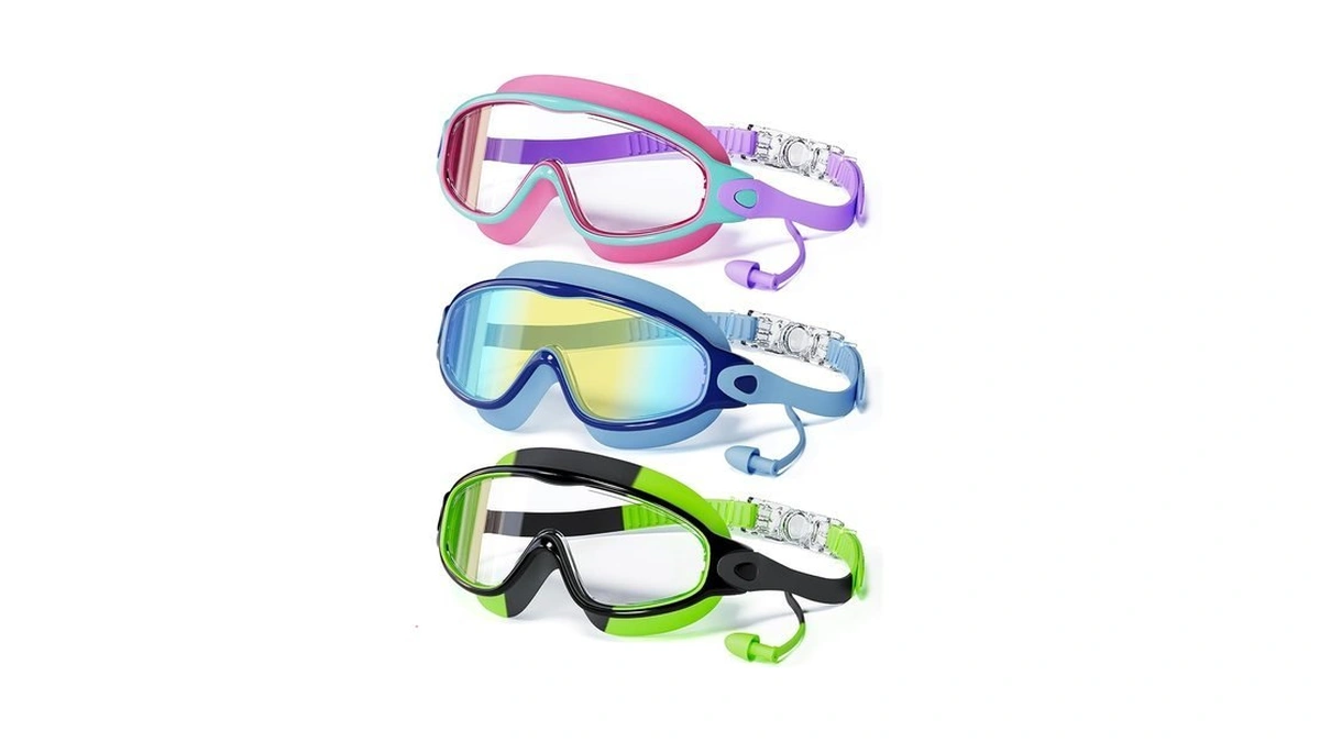 Cmbjju 3 Pack Swimming Goggles, Kid Goggles With Earplugs Large