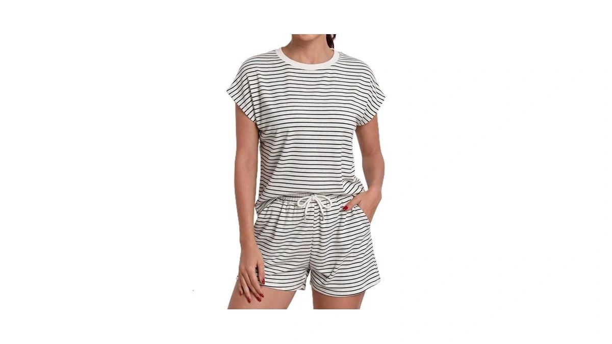 Outfeel Womens Pajama Sets Striped 2 Piece Lounge Sets Crew