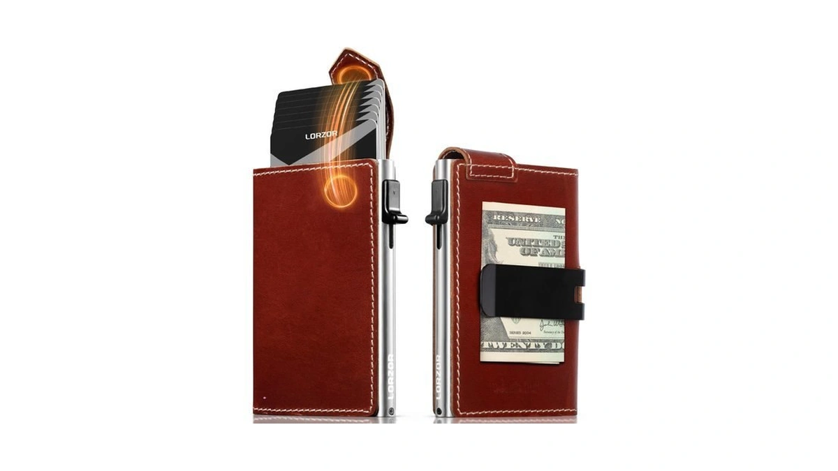 Lorzor Slim Wallet For Men With Security Latch, Pop Up