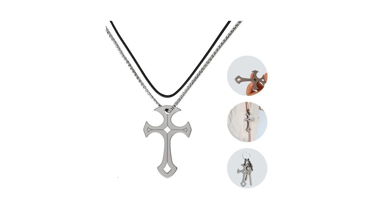 Bascsomy Self Defense Cross Necklace For Men Women 2 Pcs