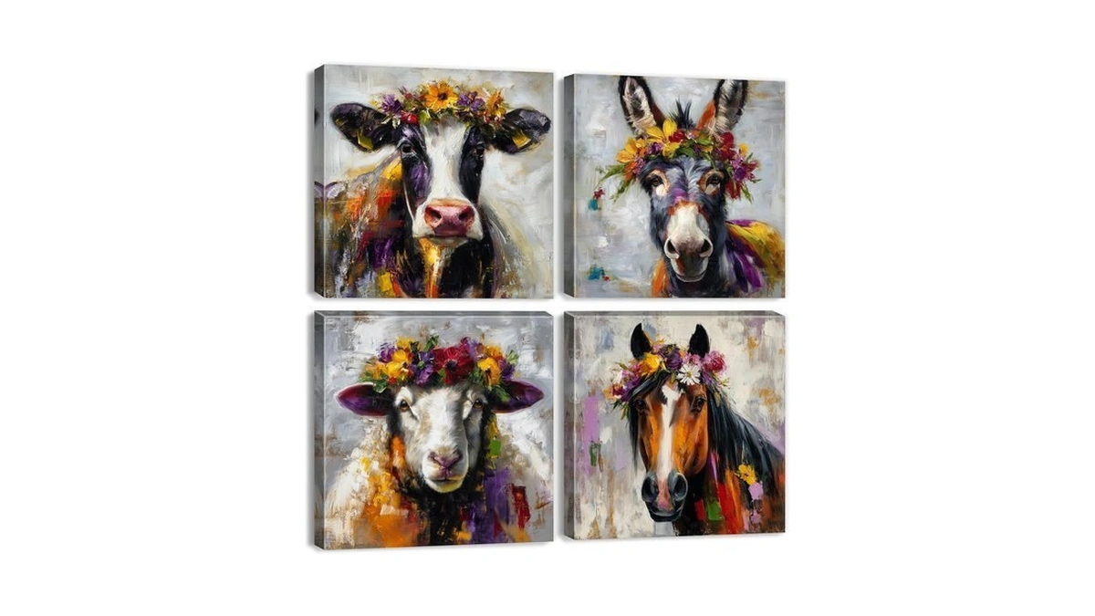 Abstract Animals Wall Art Colorful Cow Picture For Kitchen Rustic