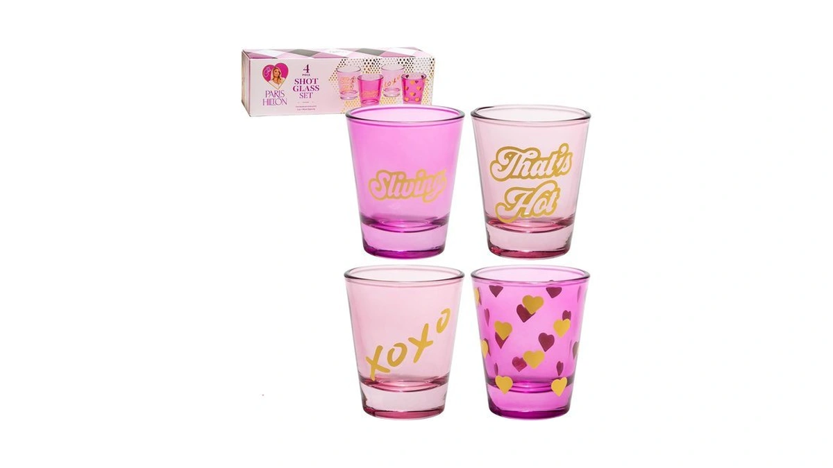 Paris Hilton 4-piece Shot Glass Set, Fun Decals On Every