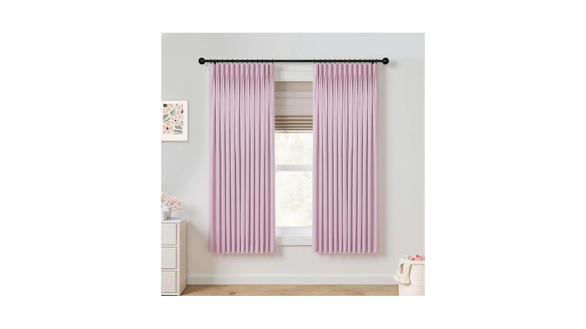 Mrs.naturall Pink Pinch Pleated Blackout Curtains For Dorm Girls, Linen