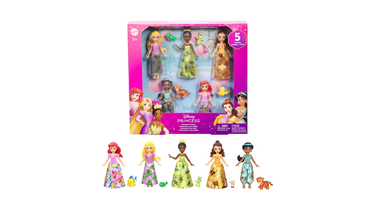 mattel Disney Princess & Friends Set With 5 Posable Small