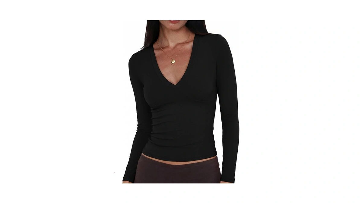 Women's Long Sleeve V Neck Going Out Top Slim Fit