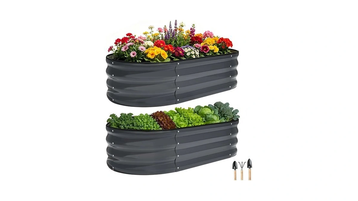 Obensky Galvanized Raised Garden Bed Outdoor, 18'' Oval Large Metal