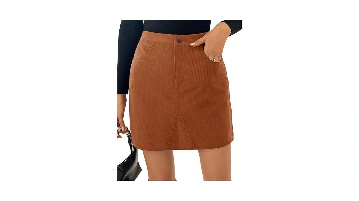 Kate Kasin Brown Fall Skirt Corduroy Mini Skirt For Women