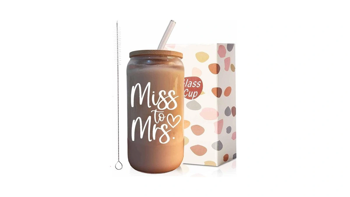 Meogutyi Bridal Shower Gift, Miss To Mrs Funny Glass Cup,