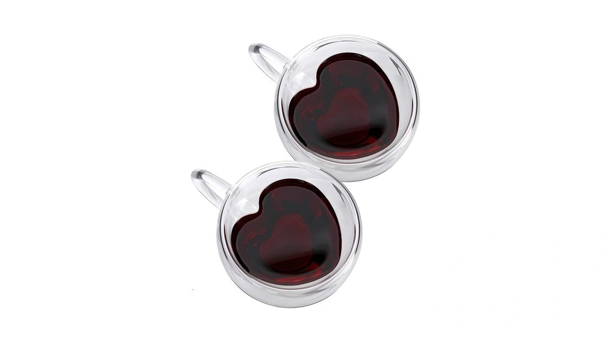 Cnglass Double Wall Heart Shaped Glass Coffee Mugs 5oz(set Of
