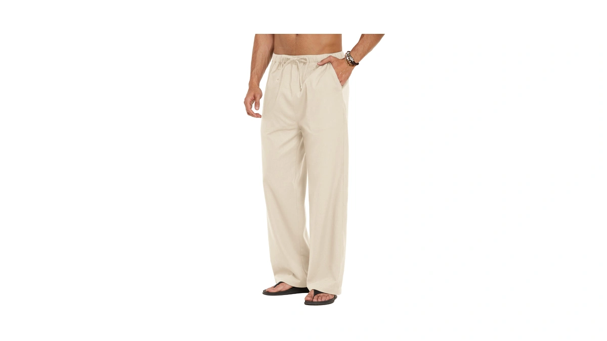 Coofandy Mens Casual Linen Pants Elastic Wais...
