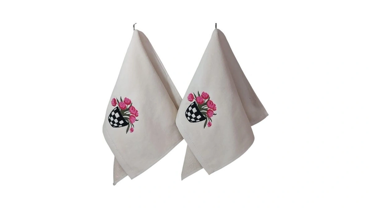 Hand Towels Set Of 2 Embroidered Rose -embroidered Flower Pattern