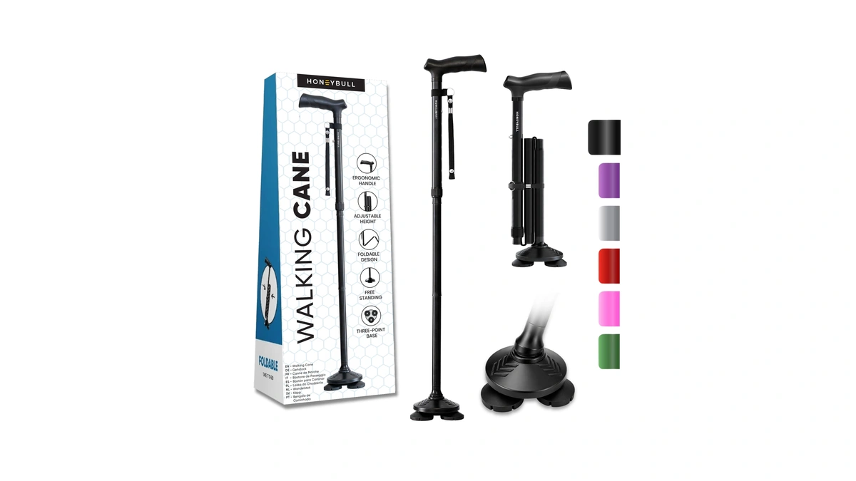 Honeybull Walking Cane For Men & Women, Foldable, Free Standing