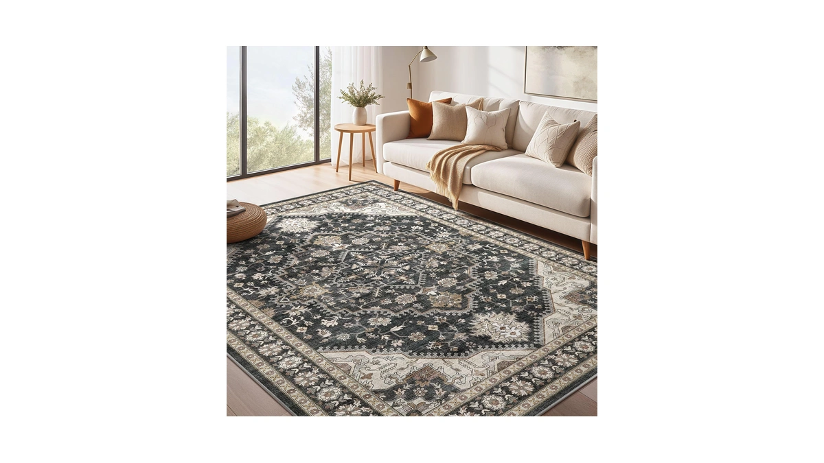 Dticon Vintage Washable 6x9 Area Rug Living Room Rugs, Black