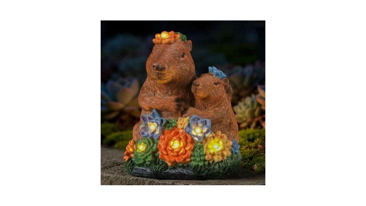 Ayadon Solar Capybara Garden Statue With Flower Led Lights, Mommy