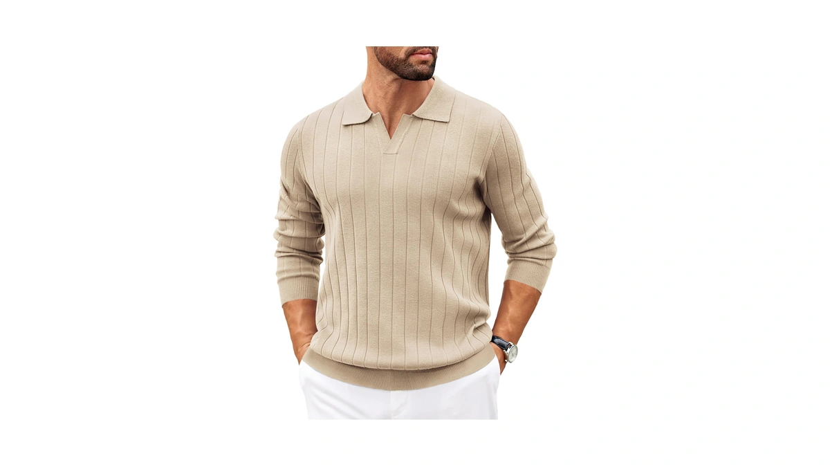 Coofandy Sweaters For Men V Neck Long Sleeve Knit Polos