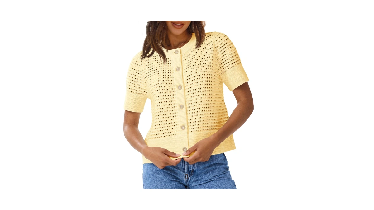 Saodimallsu Womens Crochet Short Sleeve Cardigans Summer Beach Sweater Top