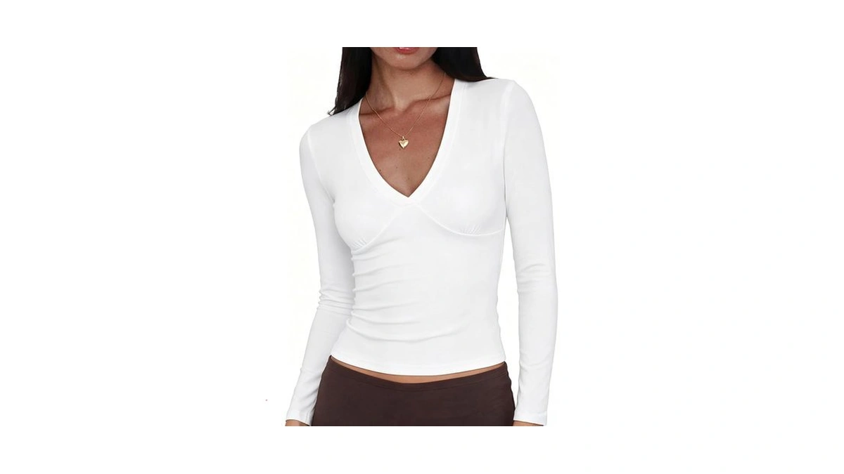 Women's Long Sleeve V Neck Going Out Top Slim Fit