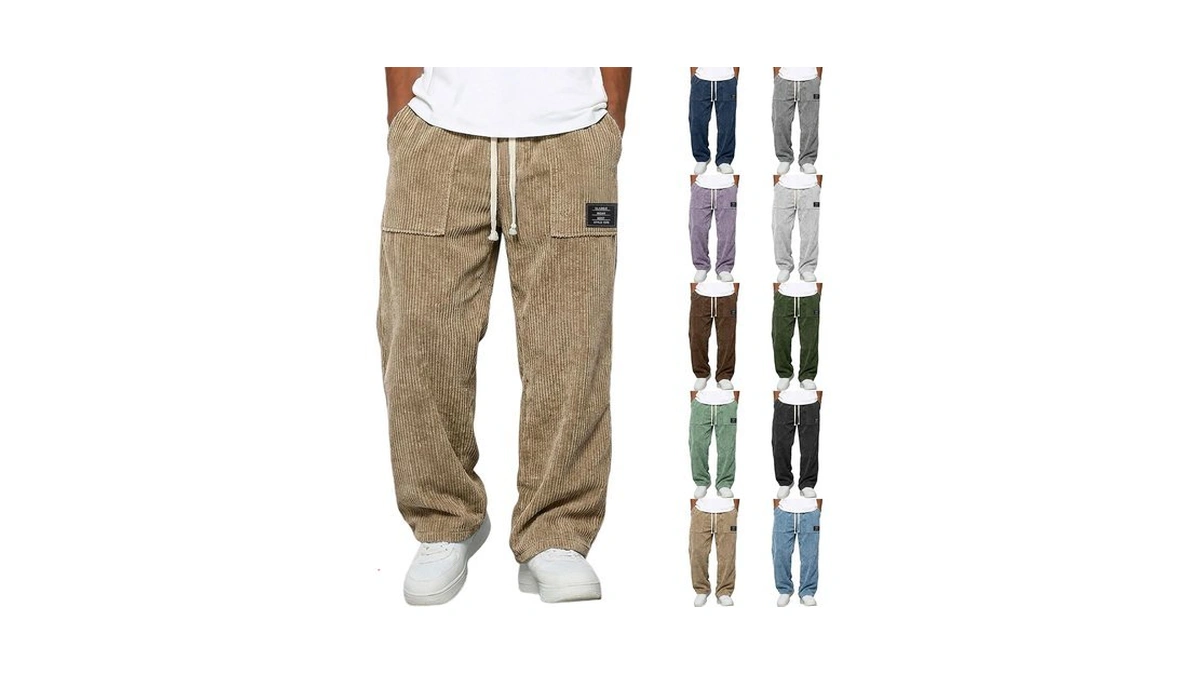 Vintage Corduroy Pants Men Casual Loose Fit Wide Leg Pants