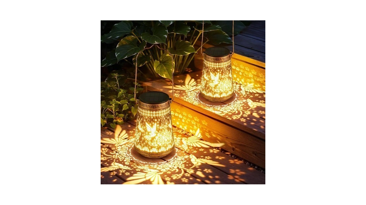 2 Pack Solar Lanterns Outdoor Waterproof, Metal Hummingbird Solar Lantern