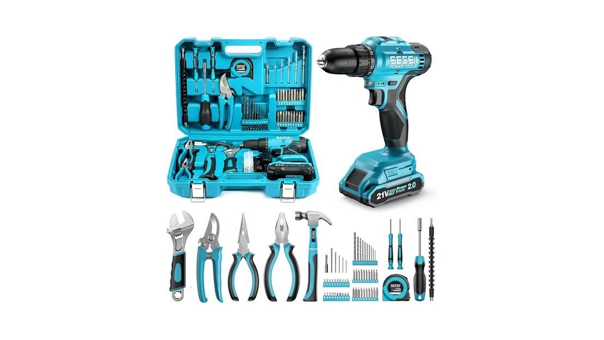 Seesii 21v Power Drill Set, 190pcs Tool Kit With Toolbox