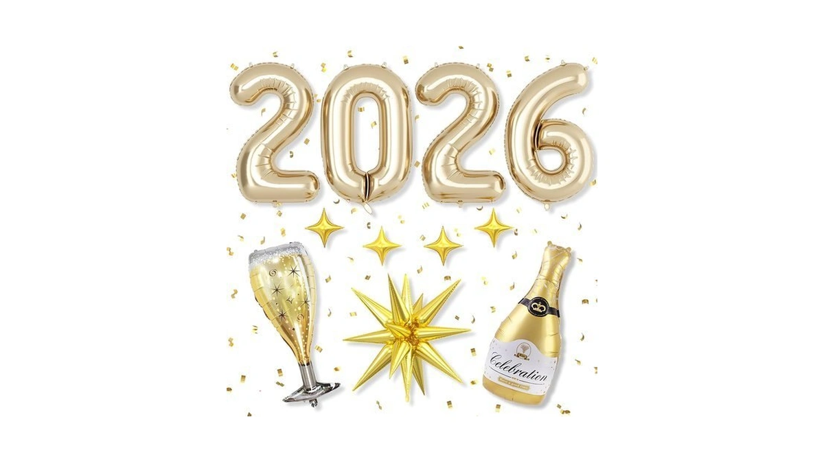 Light Gold 2026 Balloons, 40 Inch Number Champagne Gold Foil