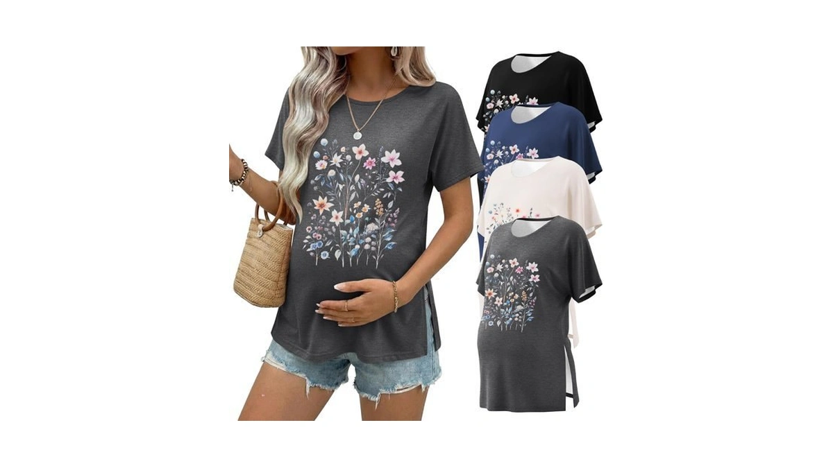 Ekouaer 4 Pack Maternity Shirts Short Sleeve Pregnancy Casual Tunic